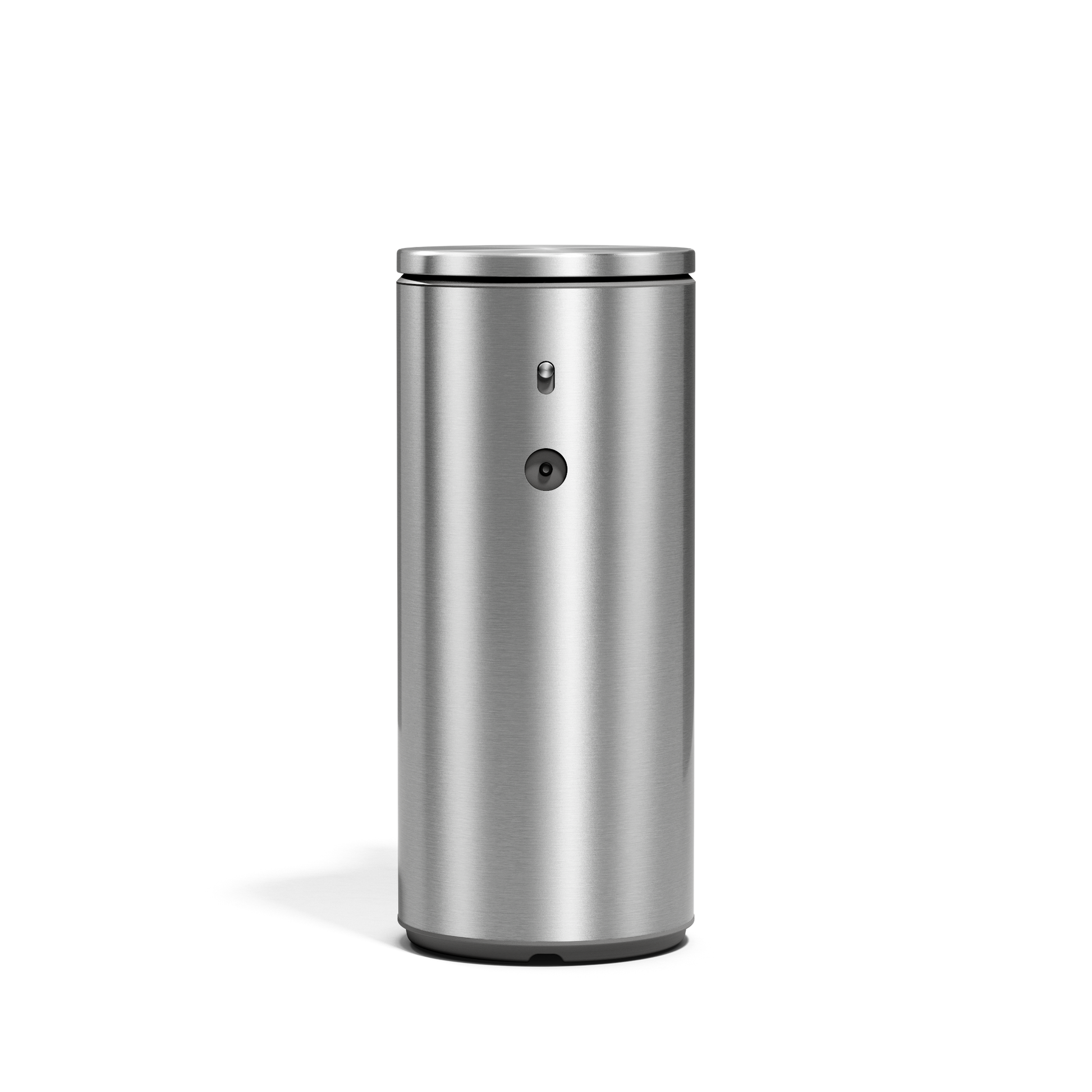 Front view of Simplehuman 9 oz. Rechargeable Liquid Sensor Pump in Brushed Stainless Steel, touch-free.