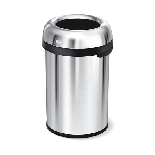 Simplehuman 115L Bullet Open Can in Brushed Stainless Steel, high capacity, easy access open top.