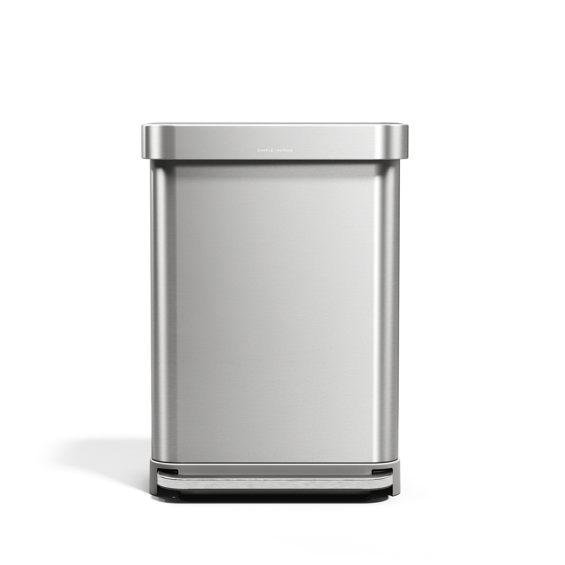 Simplehuman 55L Rectangular Step Can in Brushed Stainless Steel with hands-free foot pedal and internal liner pocket