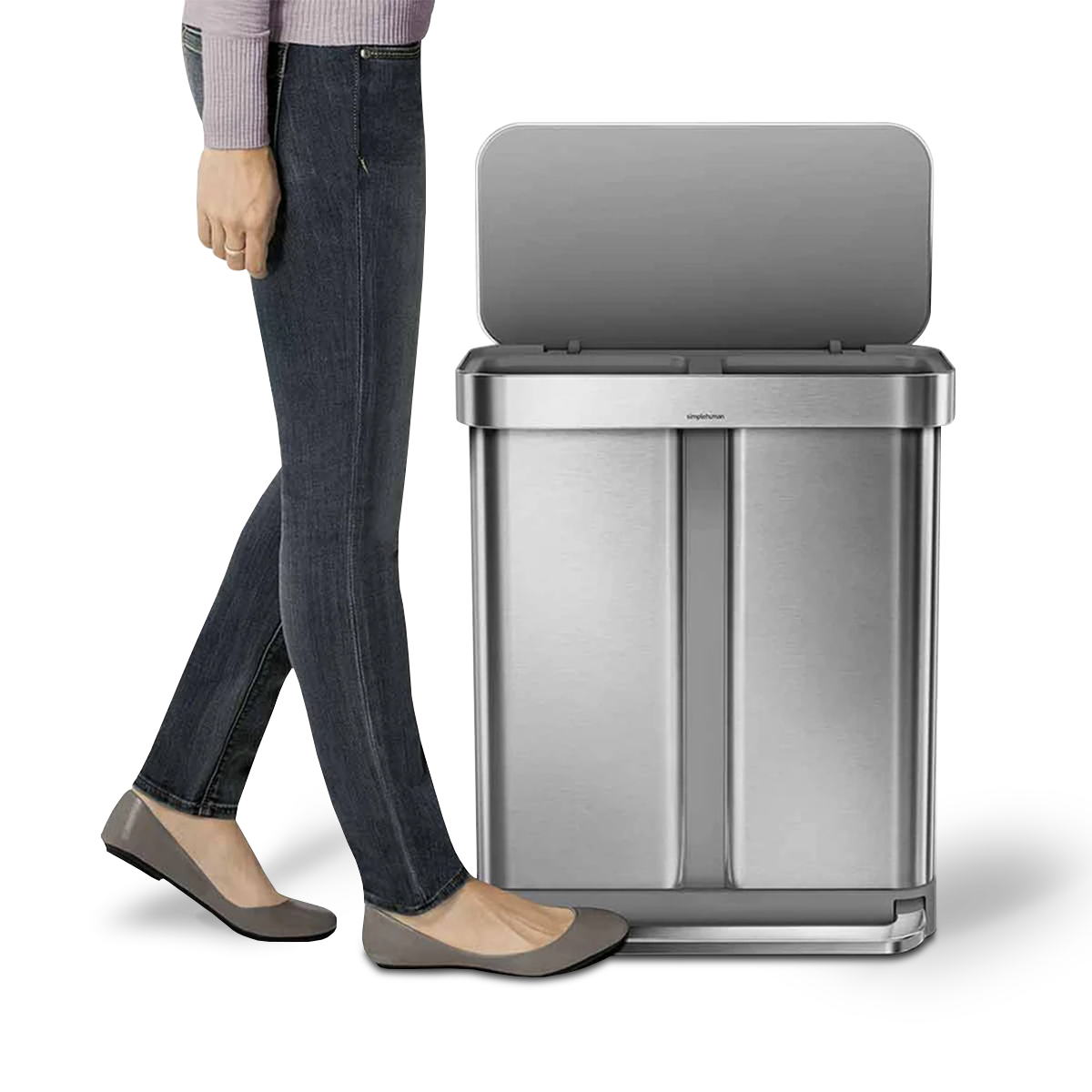 58L Dual Compartment Rectangular Step Can with Liner Pocket