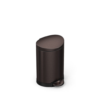 Simplehuman 6L Semi-Round Step Can in Dark Bronze, hands-free step pedal.