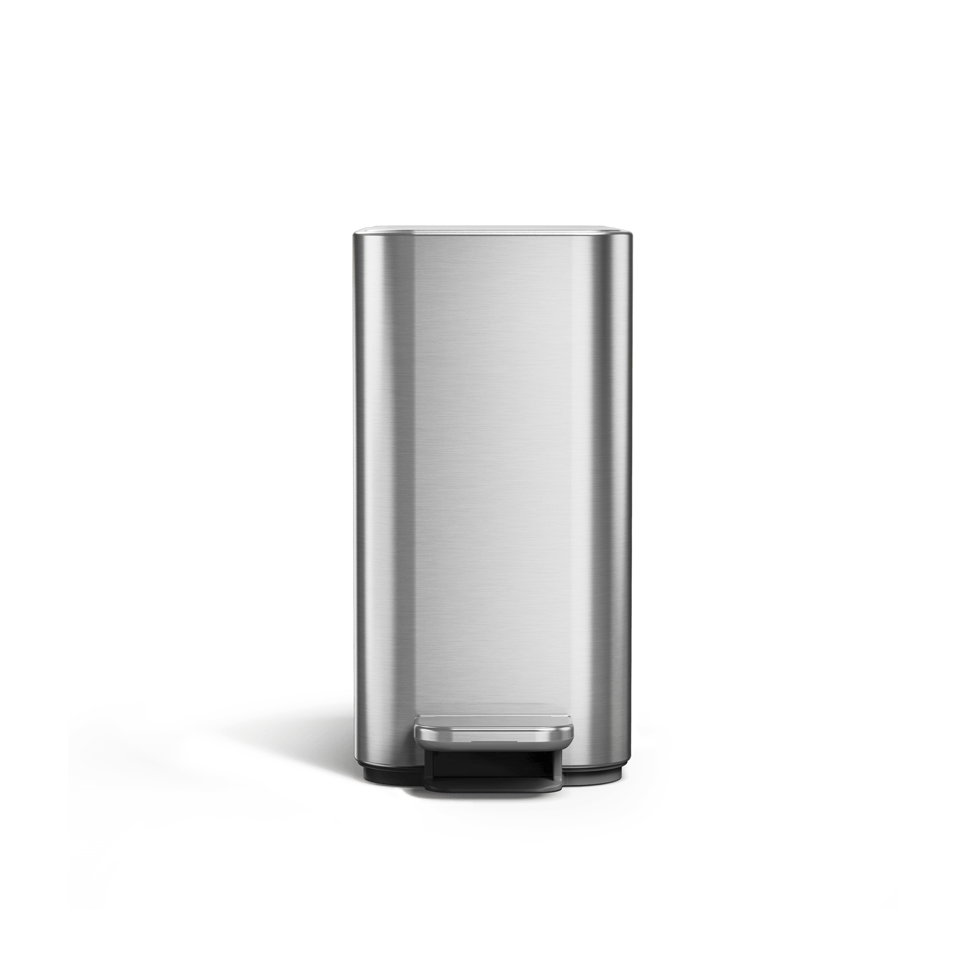 Simplehuman 5L Slim Step Can, Brushed Stainless Steel, Front view, hands-free operation