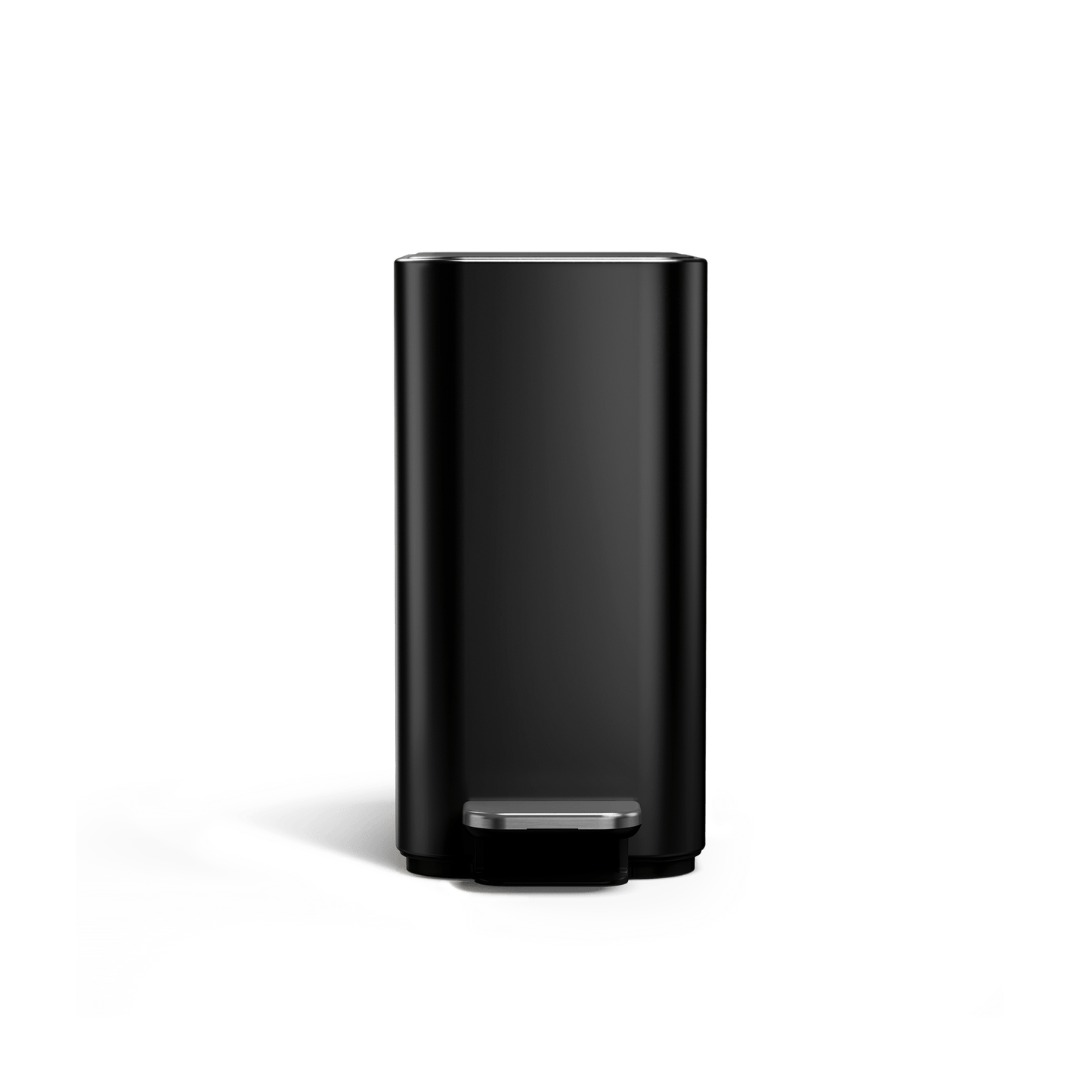 Simplehuman 5L Slim Step Can, Matte Black finish, front view, space-saving slim design.