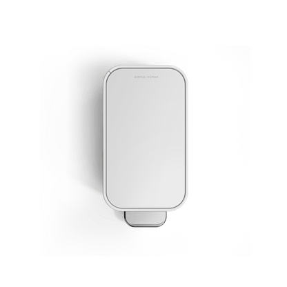 Simplehuman 5L Slim Step Can, White, Top view showcasing slim design and stainless steel hands-free pedal.
