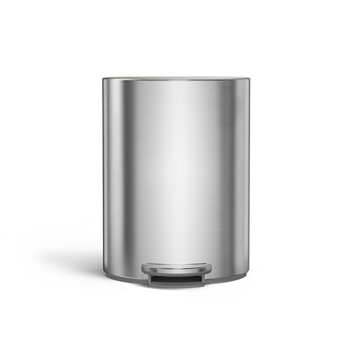 Simplehuman 6L Semi-Round Step Can, Brushed Stainless Steel, front view, durable steel pedal for hands-free use.