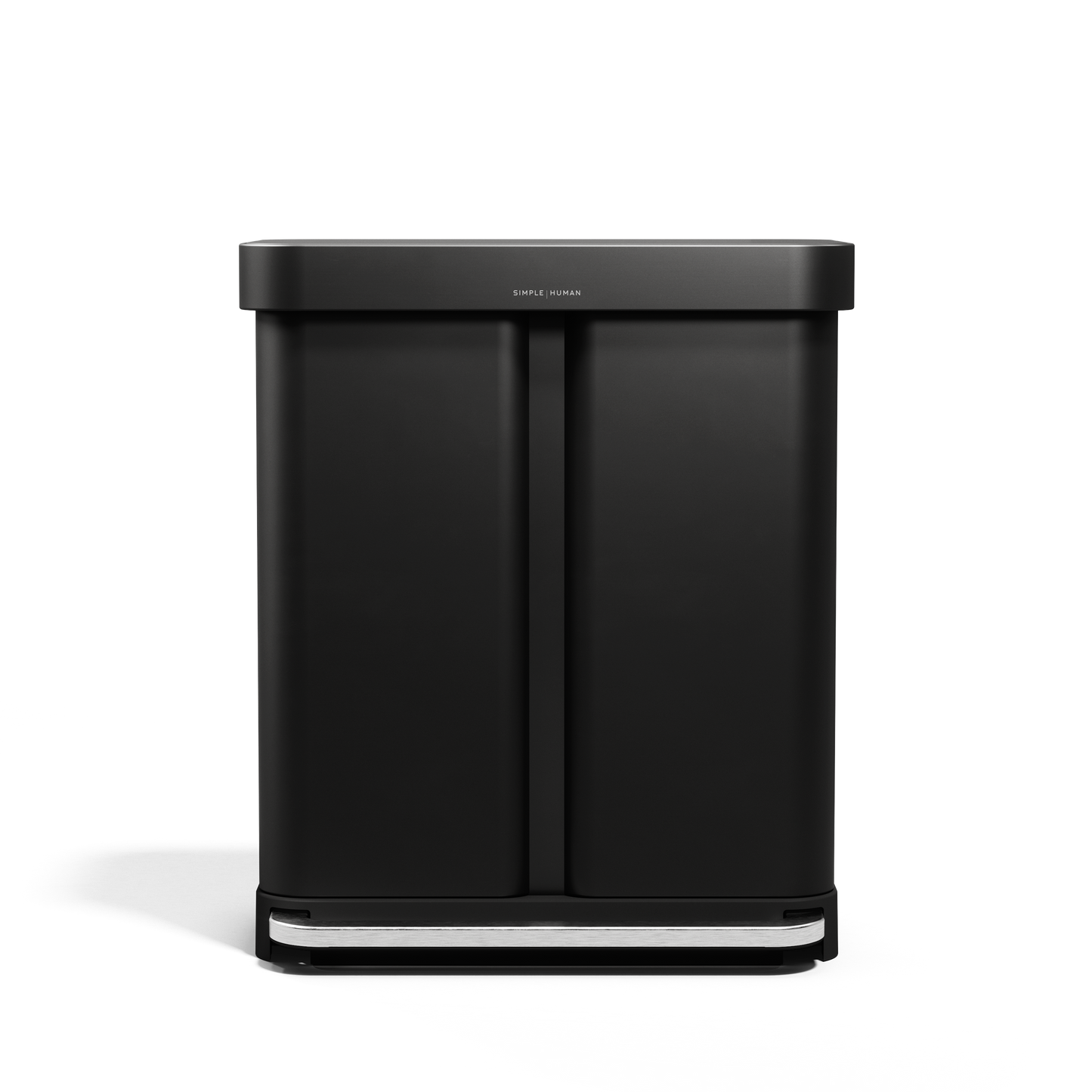 Simplehuman 58L Step Recycler in Matte Black, dual compartment waste system, hands-free step pedal.