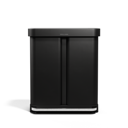 Simplehuman 58L Step Recycler in Matte Black, dual compartment waste system, hands-free step pedal.