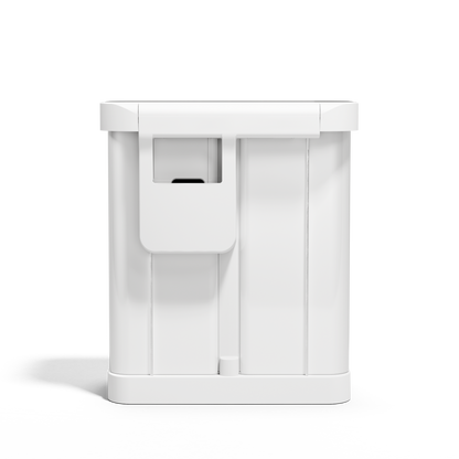 Front view of Simplehuman 58L Step Recycler in White, dual compartments, featuring the internal liner pocket opening.