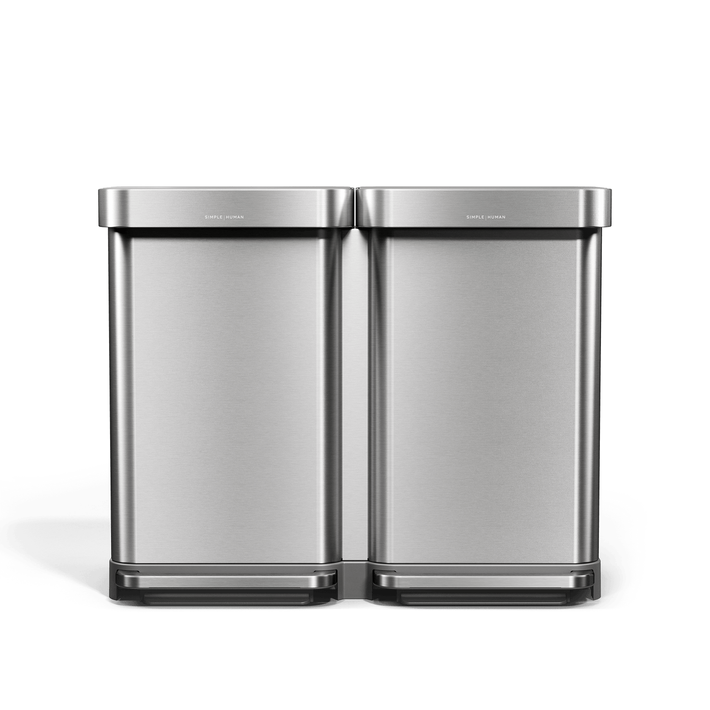 Simplehuman's 90L Step Recycler in Brushed front angle on a transparent background.