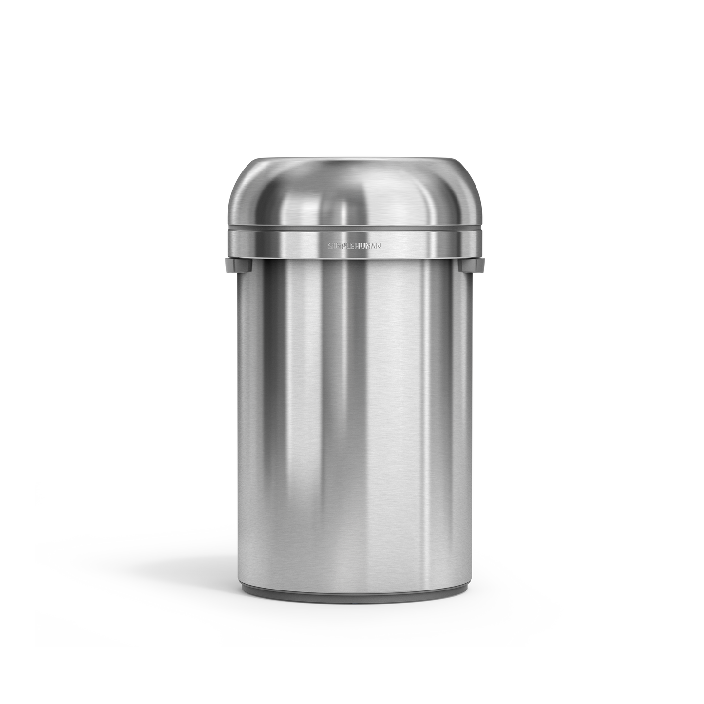 Simplehuman's 80L All-Steel Bullet Open Can in Brushed front-angle view.