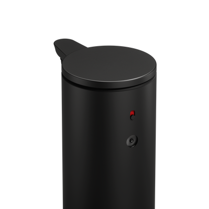 Close-up view of the Simplehuman 9 oz. Sensor Pump in Matte Black, highlighting the top cap and adjustable controls.