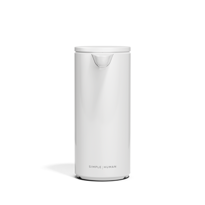 Front view of Simplehuman 9 oz. Rechargeable Sensor Pump in White, touch-free operation.