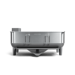 Front view of Simplehuman Compact Steel Frame Dishrack in Brushed Stainless Steel, featuring direct drainage spout.