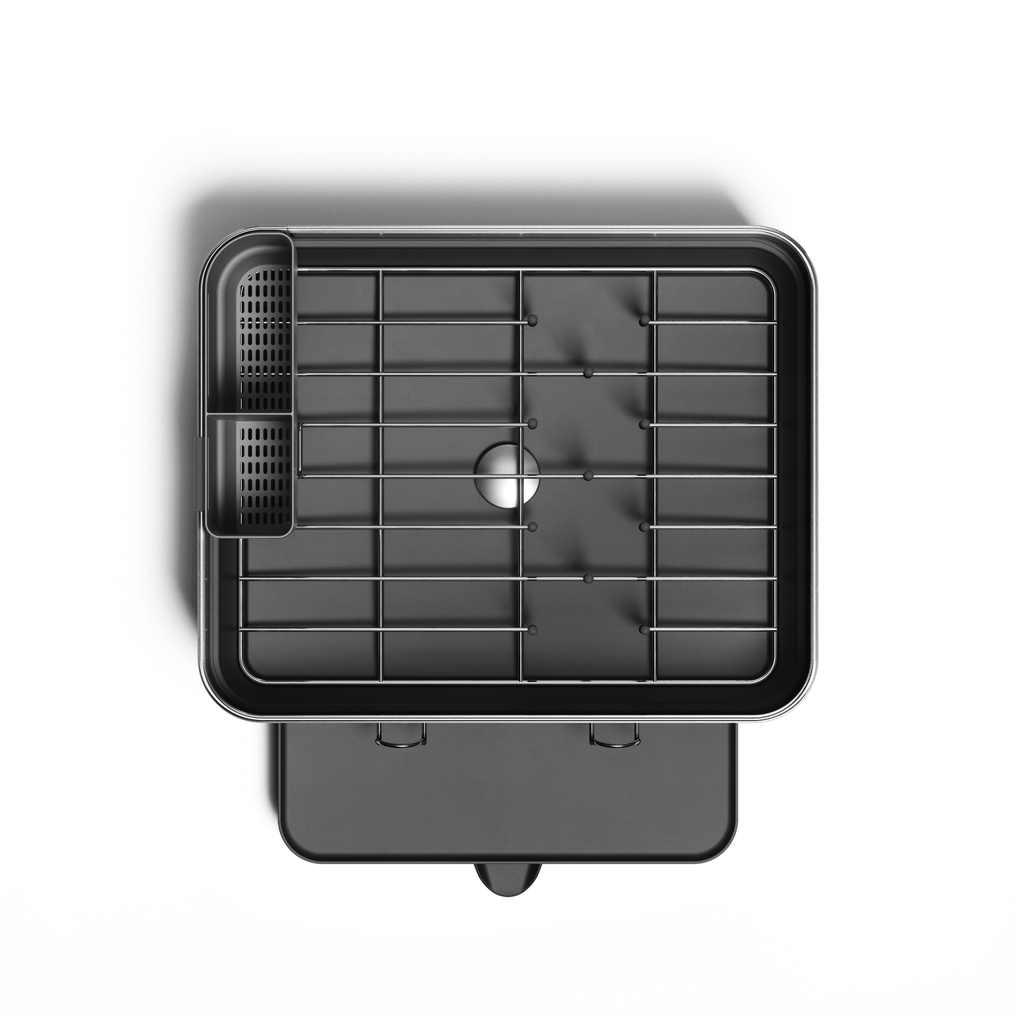 Simplehuman Compact Steel Frame Dishrack, Brushed Stainless Steel, overhead view showing removable caddy.