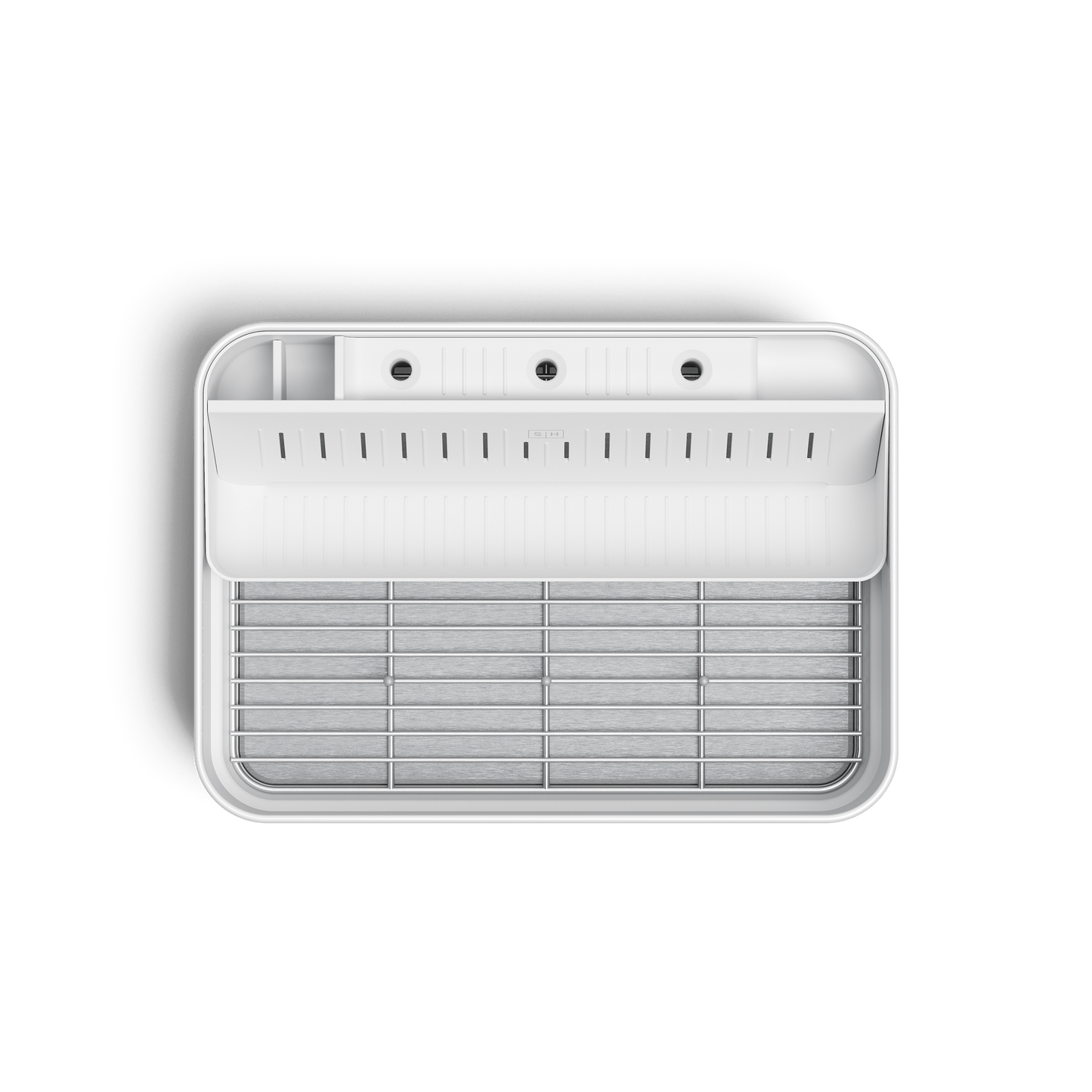 Top view of Simplehuman White Bottle Dock showing internal compartments.