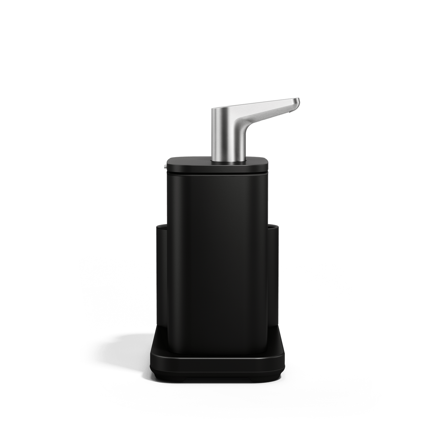 Side view of Simplehuman Matte Black Pulse Pump with Caddy with Stainless Steel Pump.