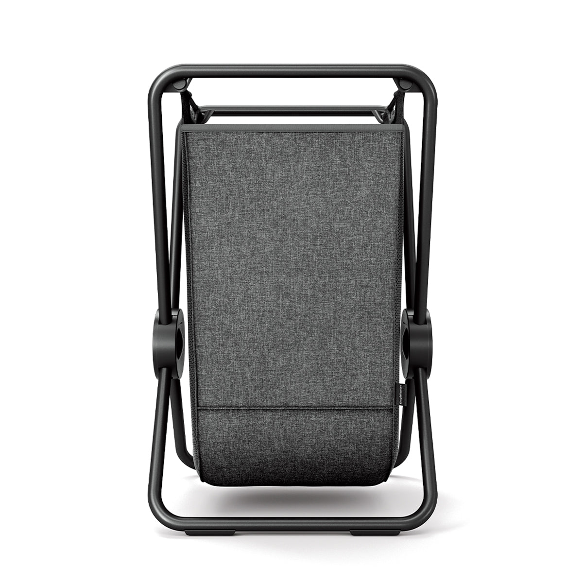 End view of Simplehuman Single X-Frame Hamper, Matte Black, removable dark gray liner, space-saving narrow profile.
