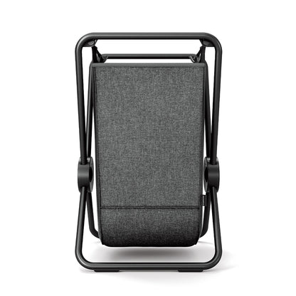 End view of Simplehuman Single X-Frame Hamper, Matte Black, removable dark gray liner, space-saving narrow profile.