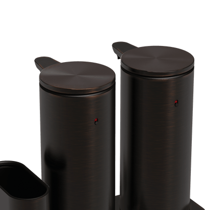 Detail view of Simplehuman Dark Bronze Dual Sensor Pump 14 oz., highlighting the textured finish and twin touch-free sensors.