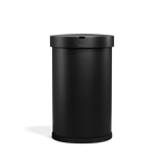 Front view of Simplehuman 45L Semi-Round Sensor Can in Matte Black, touch-free waste disposal.