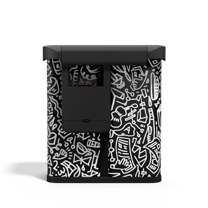 Simplehuman 58L Sensor Recycler, Doodle Art finish. Open view showing touch-free dual bins.