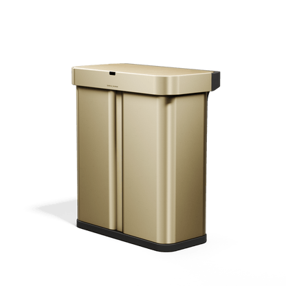Simplehuman's Matte Gold Sensor Recycler side view angle.