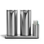 Simplehuman Dual Sensor Pump 14 oz. with Caddy in Brushed Stainless Steel, hands-free dispensing.
