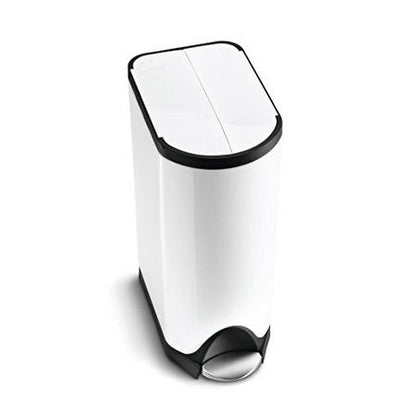 High-angle view of Simplehuman 30L Butterfly Step Can, White finish, with space-saving butterfly lid and hands-free pedal.