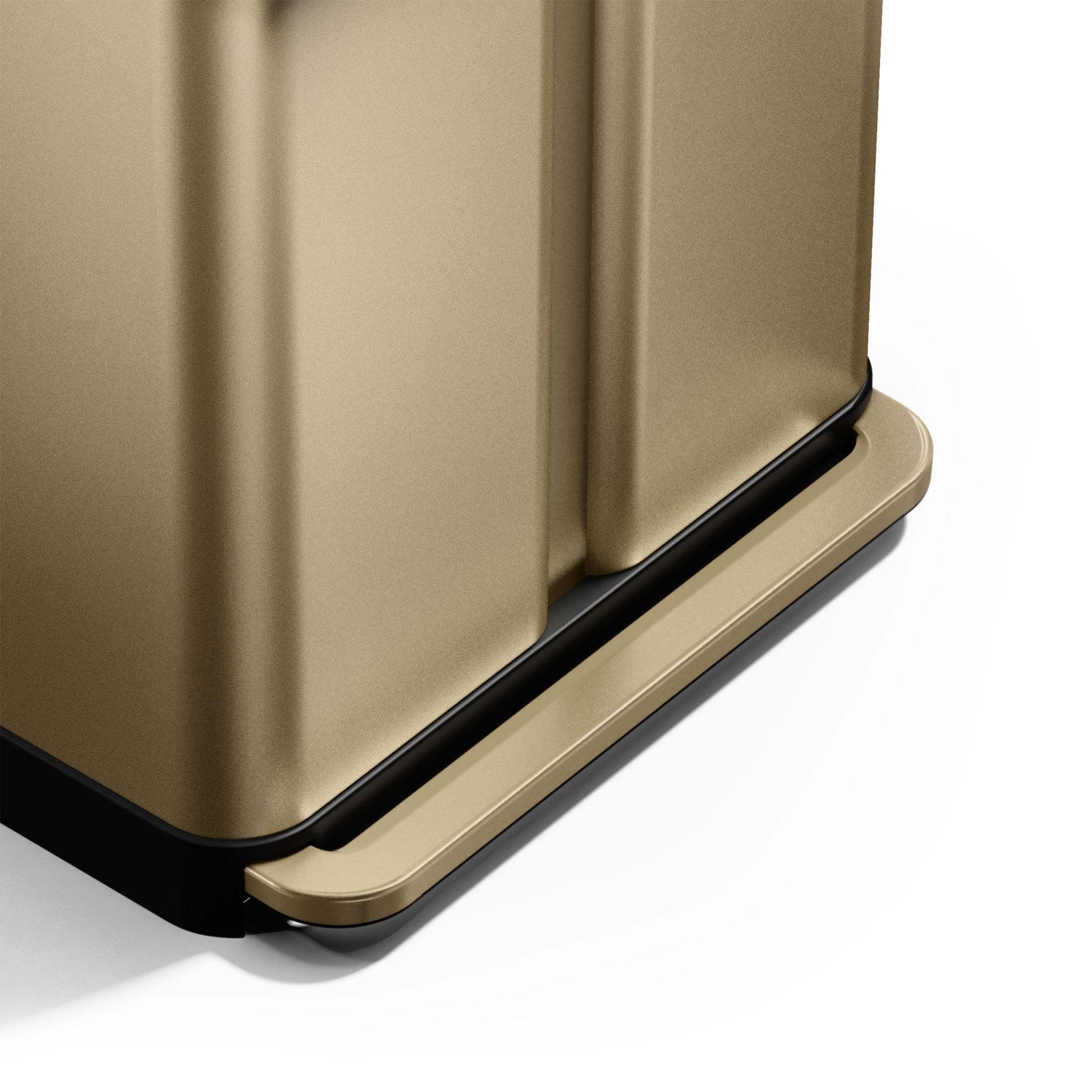 Detail view of Simplehuman 58L Step Recycler Brass foot pedal, wide hands-free design.