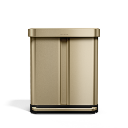 Simplehuman 58L Step Recycler in Brass, dual compartment for trash and recycling, hands-free step pedal.