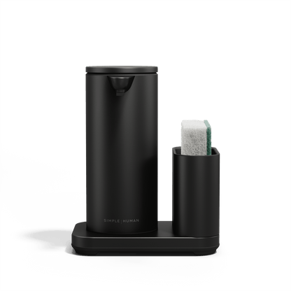 Simplehuman Matte Black 9 oz Sensor Pump with Caddy, touch-free soap dispenser and integrated sponge holder.